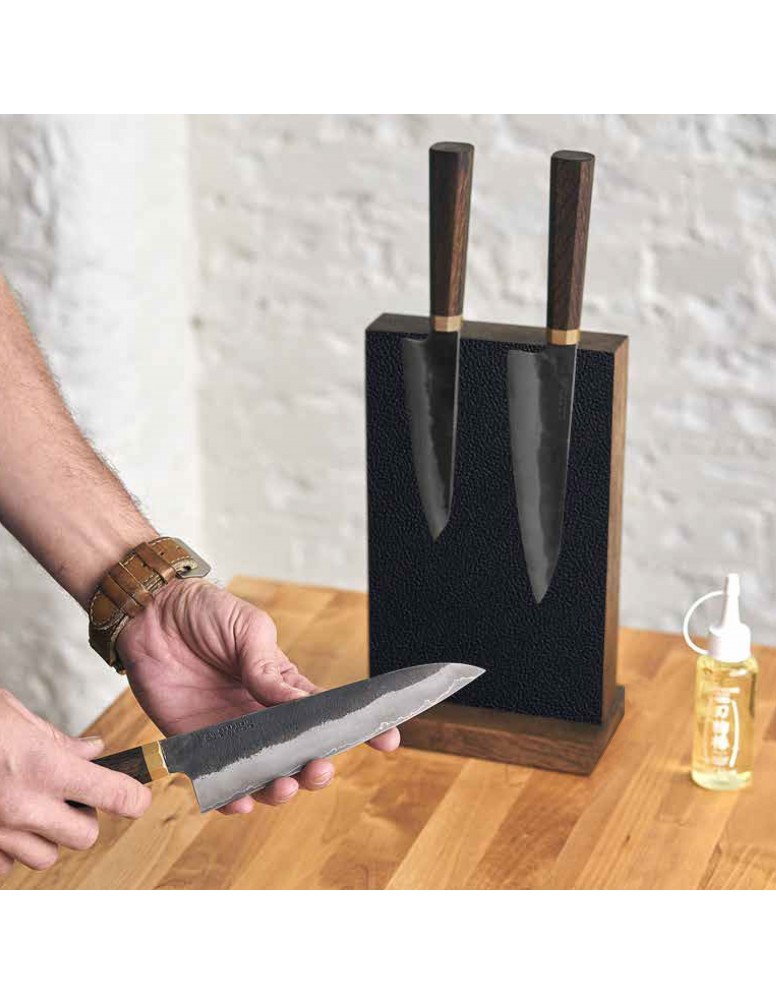 Leather & Oak Magnetic Counter Top Knife Block collaboration with Piotr the Bear.