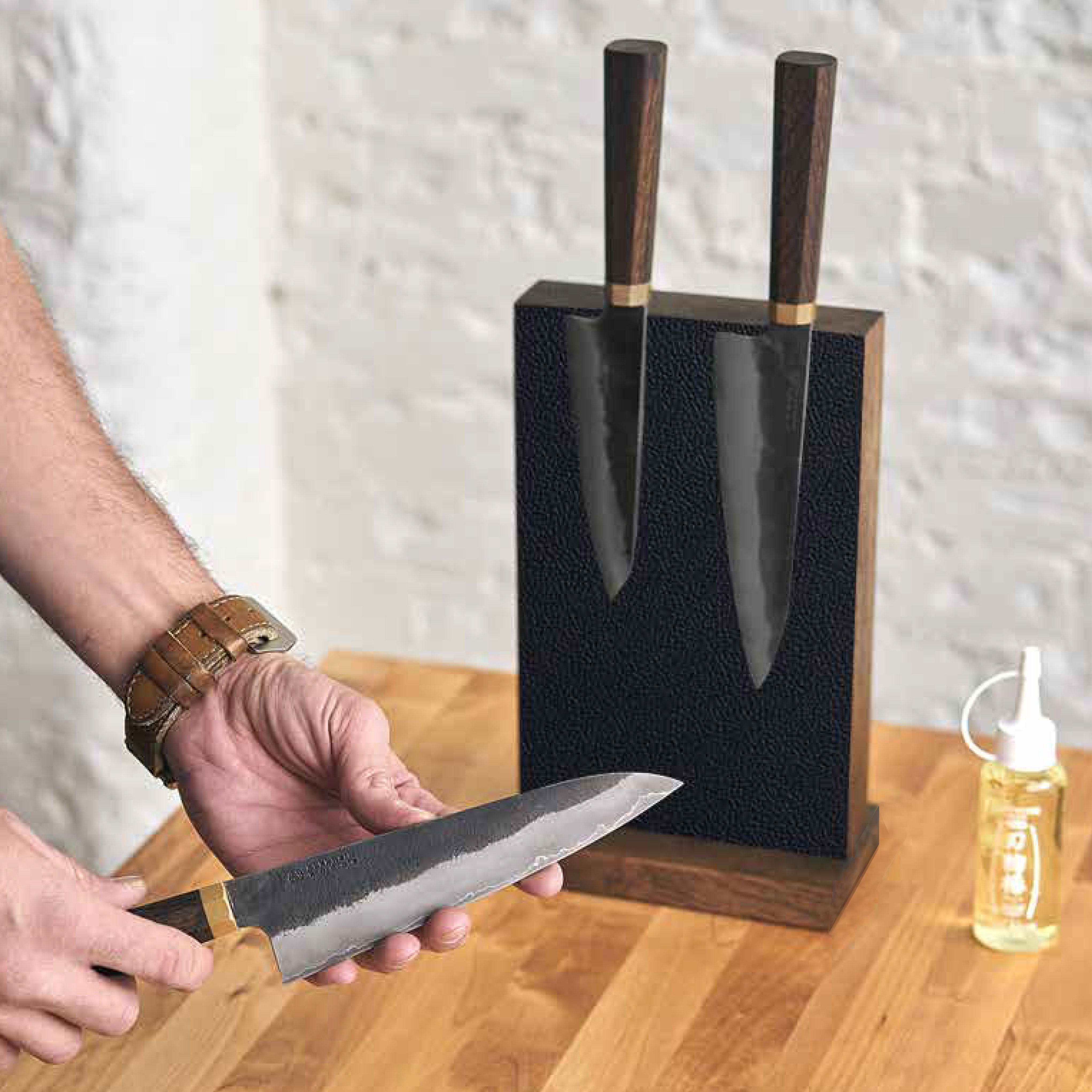 Leather & Oak Magnetic Knife Block | An LS626 Kitchen Collaboration