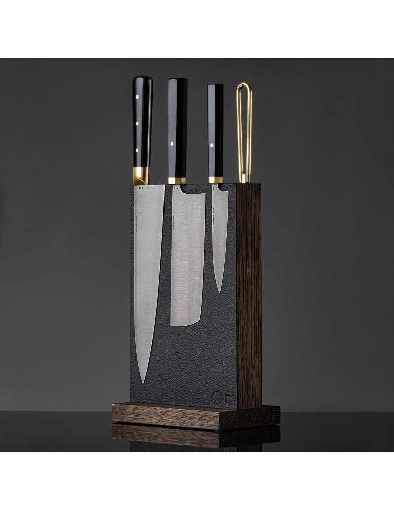 Leather & Oak Magnetic Counter Top Knife Block collaboration with Piotr the Bear.