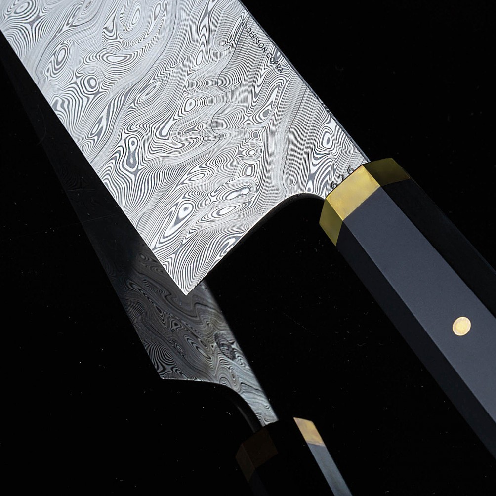 Nakiri LS150 limited edition Damasteel chef's vegetable knife by Andersson Copra. Nakiri LS150 limited edition Damasteel chef's vegetable knife by Andersson Copra.