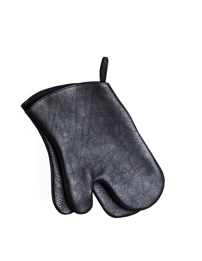 Leather Oven Mitts in black, a collaboration with Linny Kenney Leather.